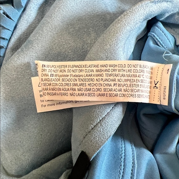 Blue Suede Fringe Rhinestone Pants size Large - Picture 6 of 9